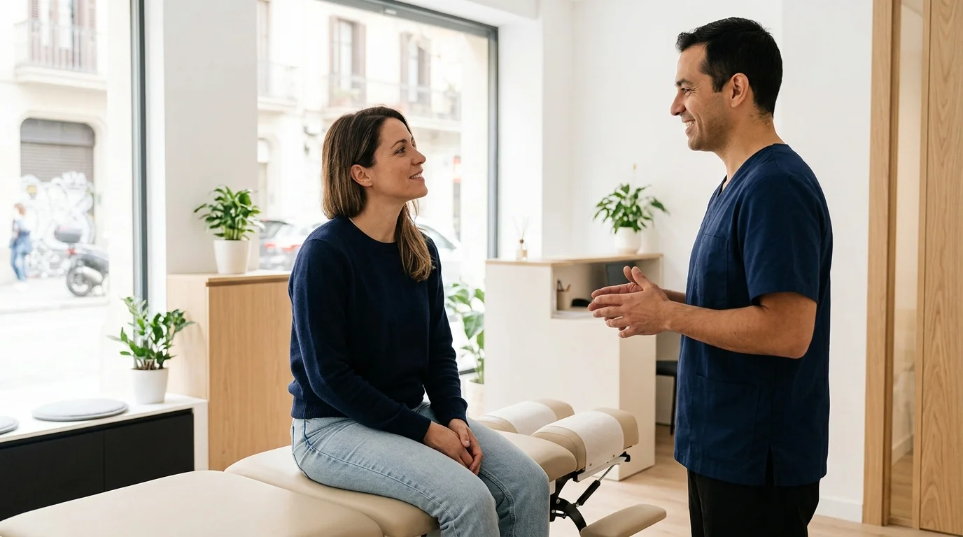 Dr. Miguel Vera realizando ajuste quiropráctico para lumbalgia en Barcelona
