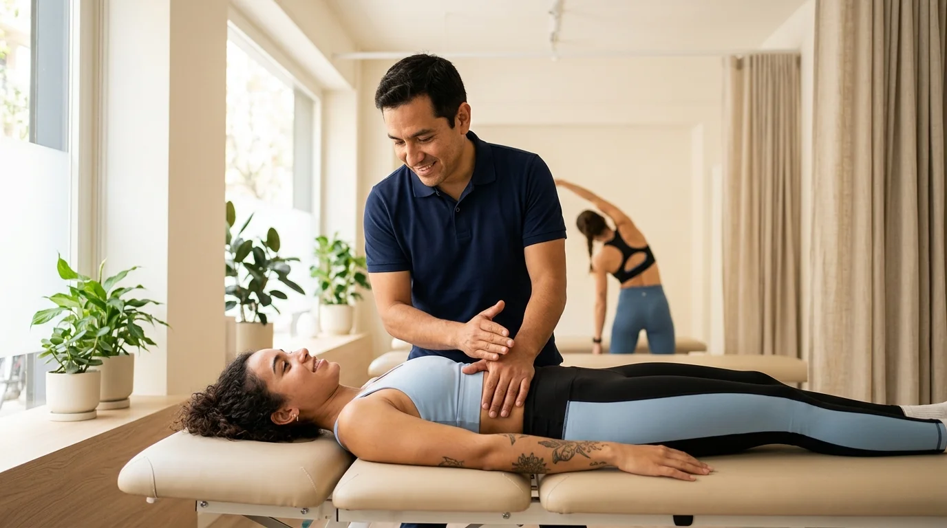 Deportista haciendo ejercicio con un quiropráctico, enfatizando deporte y quiropráctica