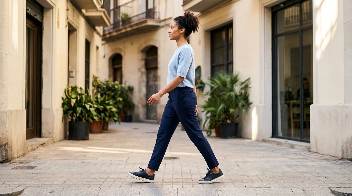 Persona caminando bien con postura erguida en Barcelona Gràcia