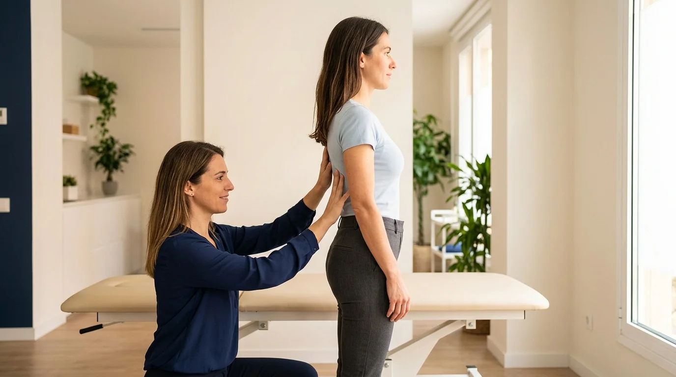 Dr. Miguel Vera realizando evaluación postural a un miembro en ONE Chiropractic Studio Barcelona Gràcia